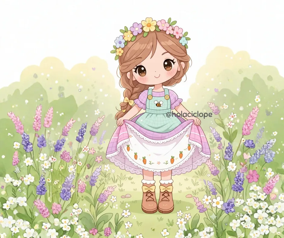 muñeca aurelia bloom crochet zanahorias bordadas en su fondo