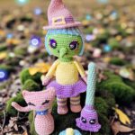 Diseño de brujita amigurumi interactivo en PDF con detalles de tejido paso a paso