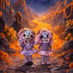 Dos variaciones de la muñeca amigurumi Rosa la Catrina utilizando ojos de fieltro y ojos de seguridad